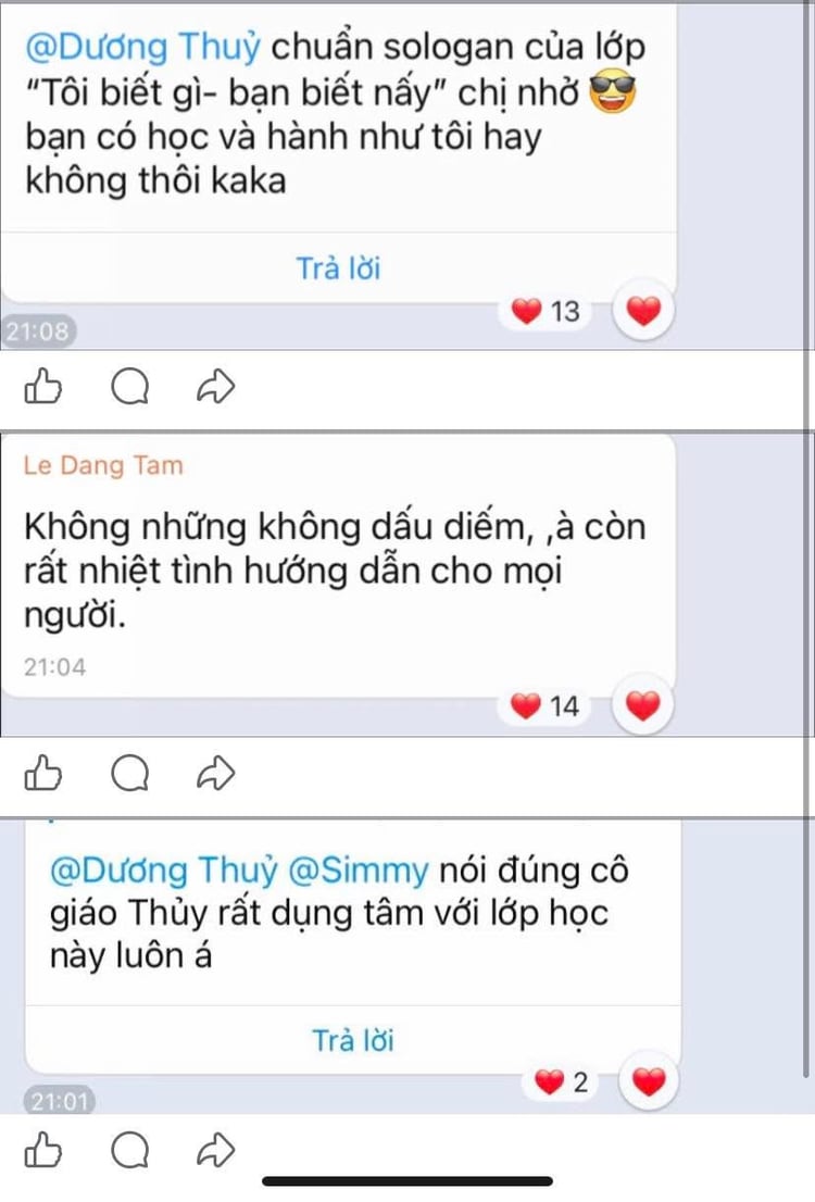 Học viên nhắn tin khen ngợi sự tận tâm và nhiệt tình hướng dẫn của cô Dương Thuỷ