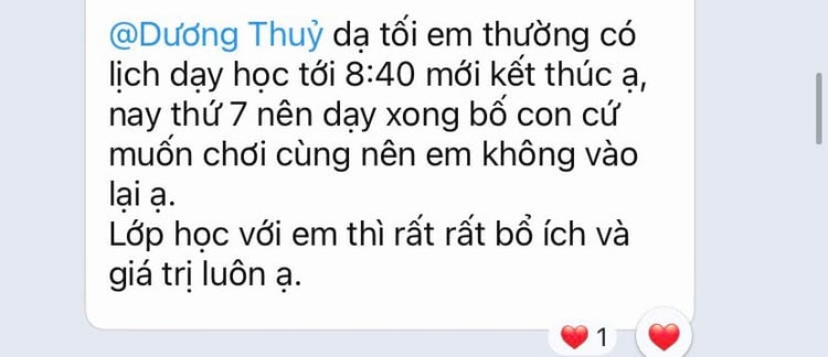 Học viên nhắn tin đánh giá lớp học rất bổ ích và giá trị